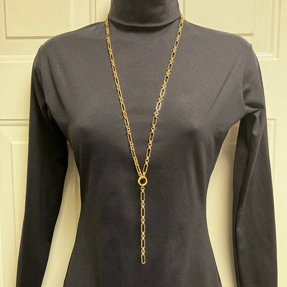 18k Real Gold Plated over Brass Y Lariat Paper Clip 18 inch Chain Shortest One - Picture 4 of 12